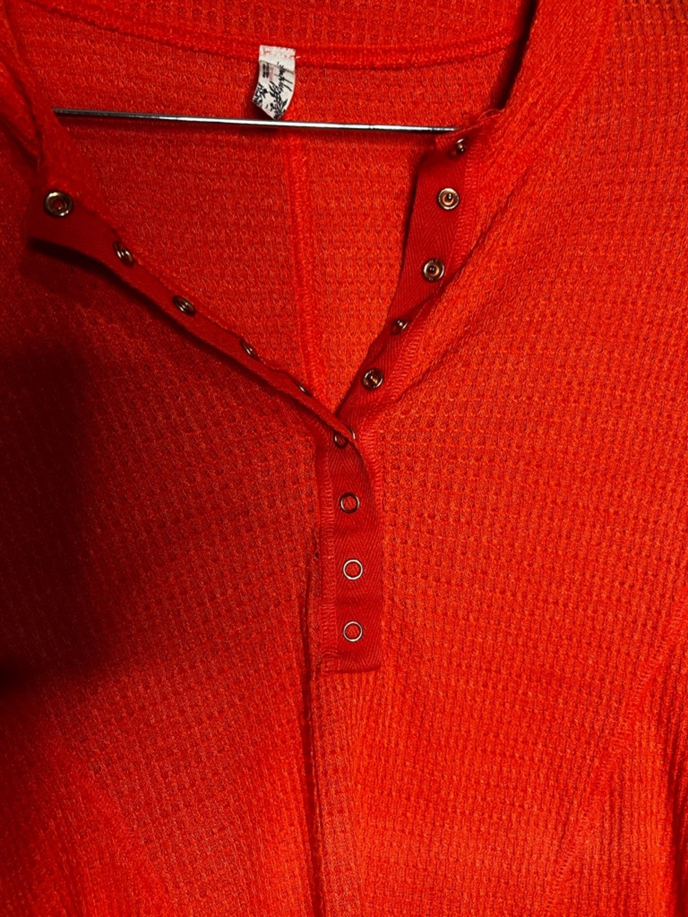 Intimately Free People Kai Bright Orange Textured Thermal Long Sleeve Henley Top - Picture 5 of 9